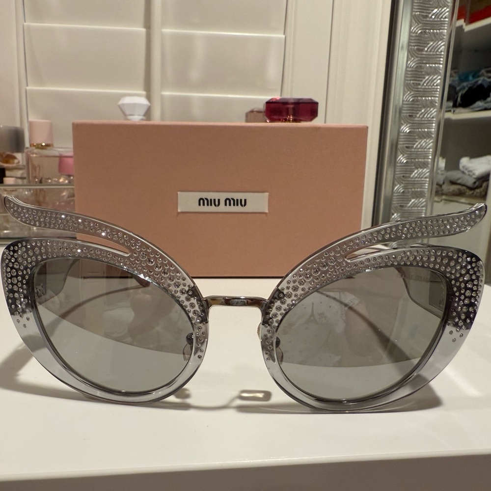 Miu Miu Crystal Accented Cat Eye Sunglasses